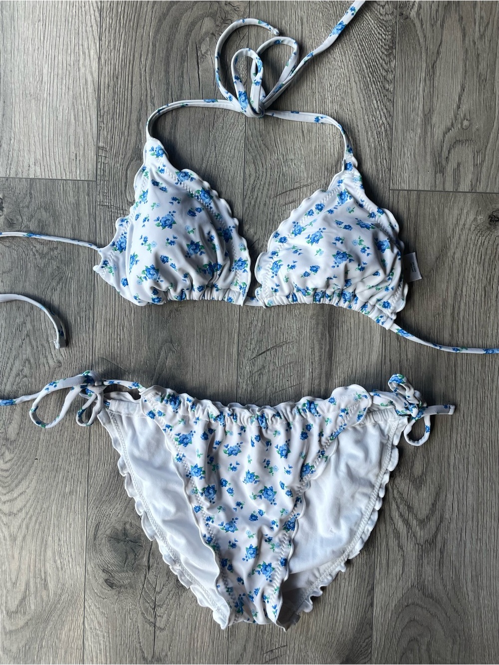 wild fable White and Blue Floral Ruffle Tie-Side Bikini